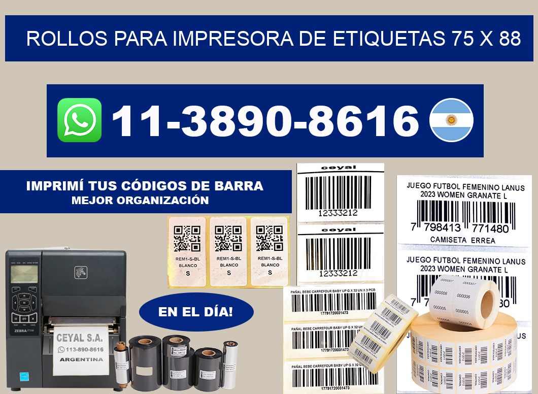 rollos para impresora de etiquetas 75 x 88