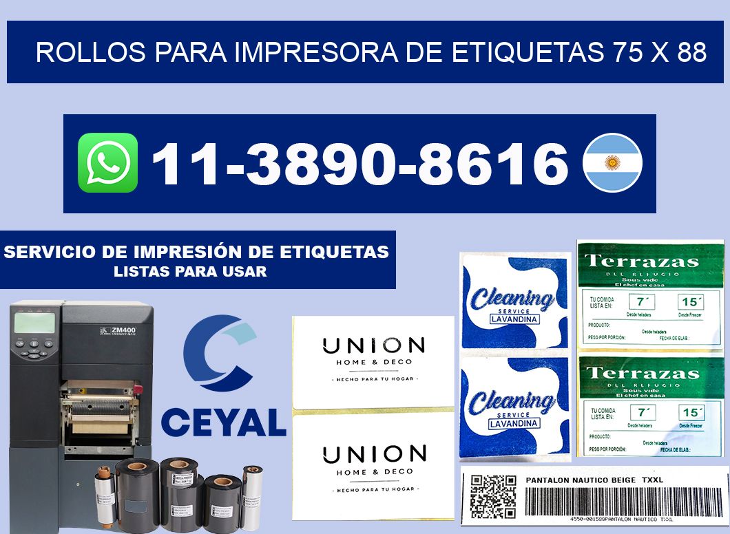 rollos para impresora de etiquetas 75 x 88